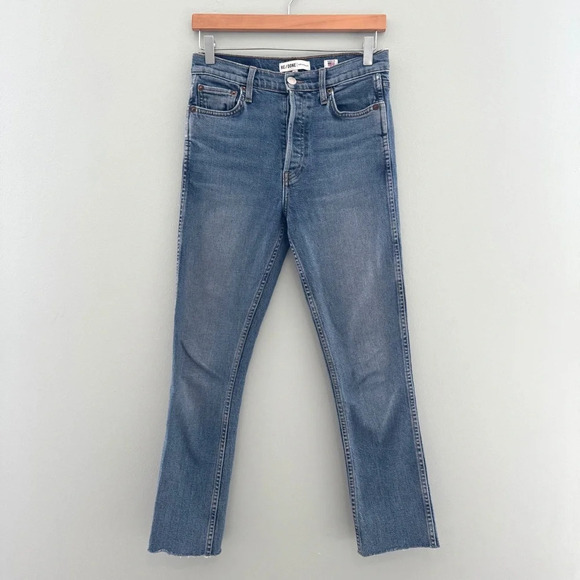 Re/Done High Rise Raw Hem Straight Jeans - Picture 1 of 7